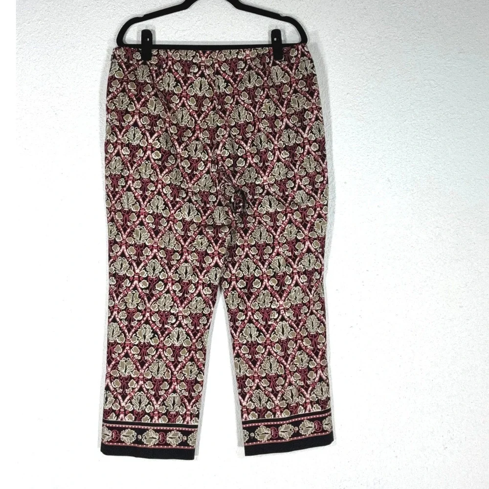 Harold's Red Floral Geometric Cropped Pants - 16 - Cotton Stretch Boho Eclectic